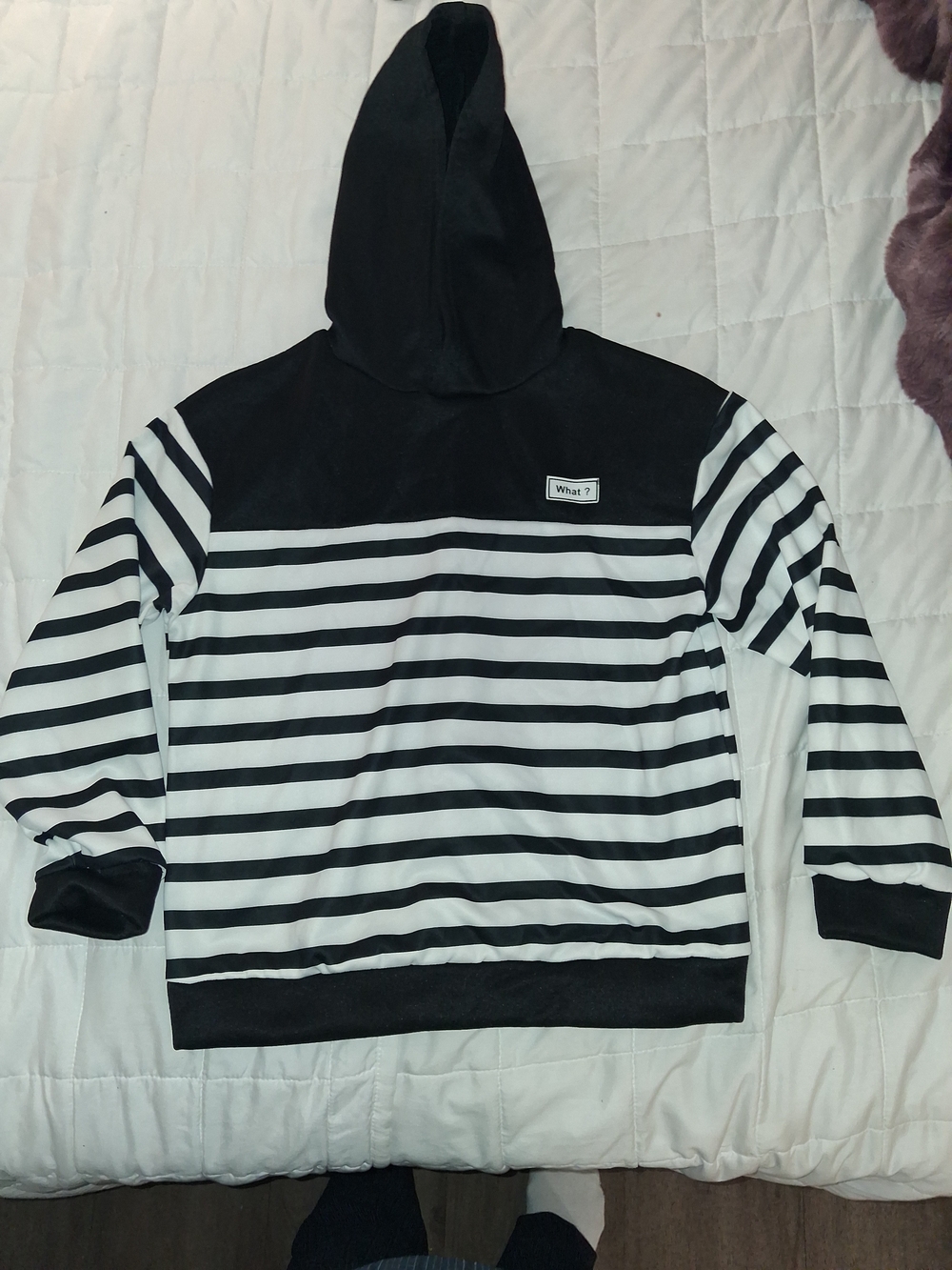 SHEIN Black and White Striped Crewneck Hoodie Sweater